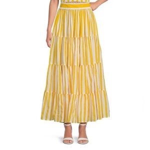 Mo Maya Yellow Striped Maxi Skirt Size L/XL New